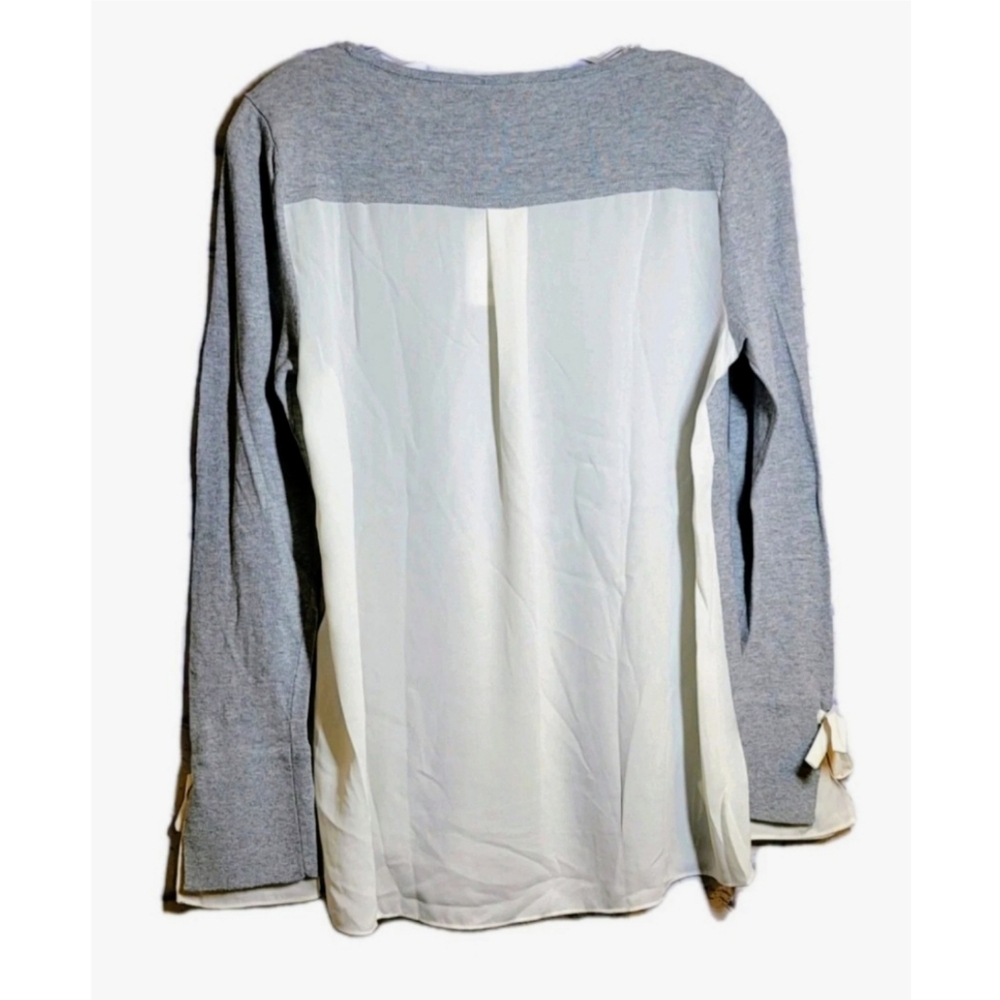 LOFT Sweater Top Pullover Contrast Fabric S Long Sleeves Gray White Color Block